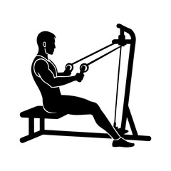 Man Performing Seated Cable Rows Exercise on Weight Machine at Gym  