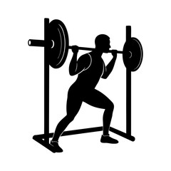 Man Performing Smith Machine Barbell Squat Exercise for Leg Strength at Gym 