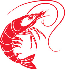 Stylized Red Shrimp Illustration with Exaggerated Antennae a Seafood Delight Graphic Design for Menus and Recipes