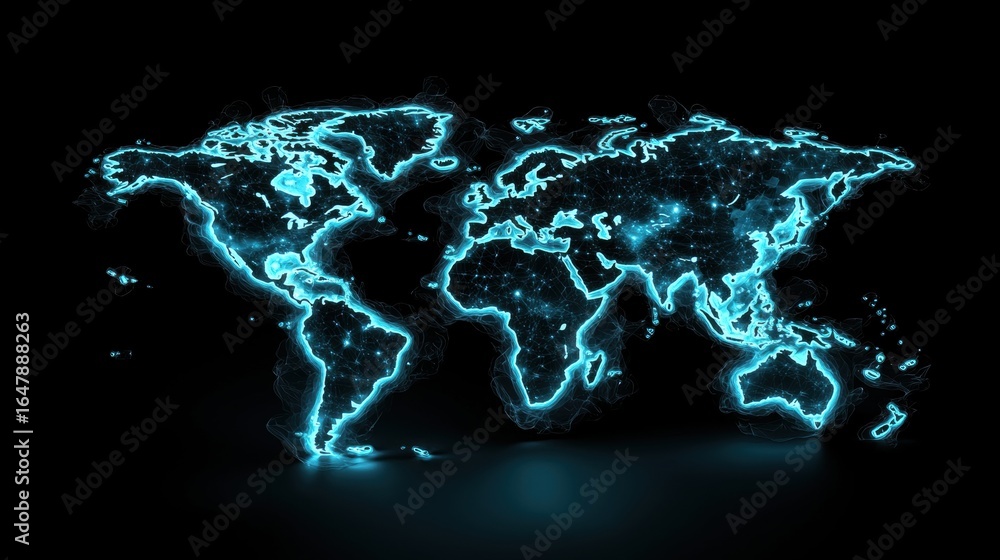 Poster world map futuristic 3d interface interactive 3d world map with holographic data projections, advanc