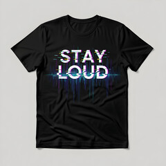 A Black t-shirt mockup with a text graphic. 