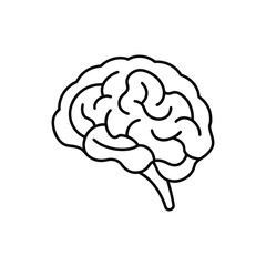 Minimalist Line Drawing of Human Brain with Cerebral Cortex Folds in Black and White Outline Style