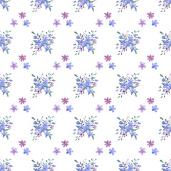 Seamless pattern with watercolor flowers, repeat floral texture, background hand drawing. Perfectly for wrapping paper, wallpaper, fabric, texture and other printing.