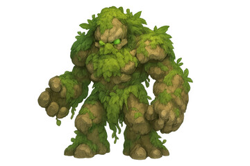 Fototapeta premium Moss-covered rock giant walking on transparent background