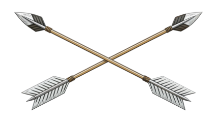 Crossed Wooden Arrows with Metal Tips and Feathers Isolated 3d