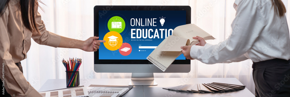 Poster e-learning website with brisk sofware for student to study online on the internet network