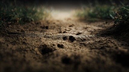 Insect footprints in soft soil captured in the early morning light