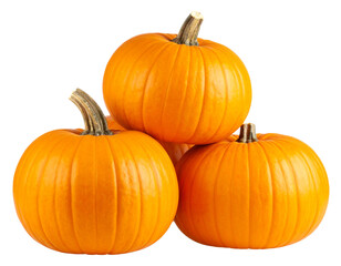 Stacked Orange Pumpkins with Natural Stems, Side View, Transparent Background