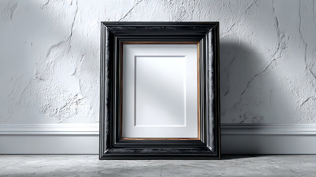 Black frame mockup on white wall for art prints and photo display template