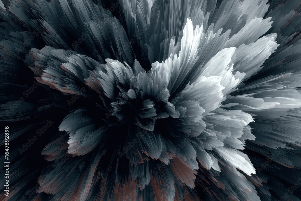 Poster dynamic interplay of black and white abstract forms illustrating generative ai creativity in a capti