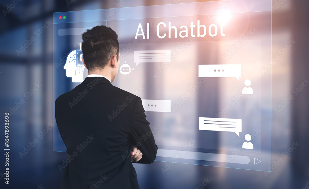Poster ai chatbot interface facilitates communication, chatbot, and ai interaction for automated user suppo