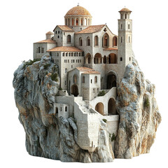 3D front view illustration of a Sumela Monastery Turkey monument isolated on a white transparent background