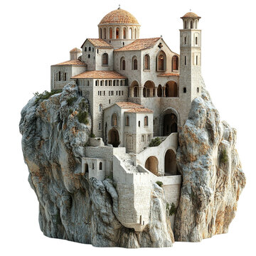 3D front view illustration of a Sumela Monastery Turkey monument isolated on a white transparent background