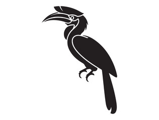 Solid Black Hornbill Silhouette Perched. Vector black silhouette. with white background
