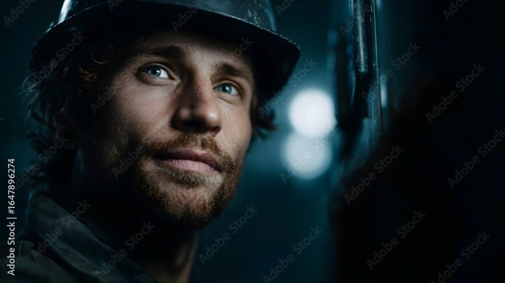 Poster electrician checking voltage in an office setting with lighting