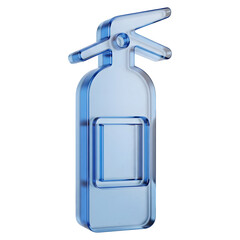 Fototapeta premium 3D Render of Blue Glass Fire Extinguisher Icon, Safety Symbol, Transparent Fire Extinguisher, Emergency, Cristal Extinguisher Icon