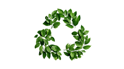 Minimalist recycle symbol made of green leaves