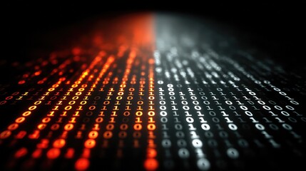 Dynamic binary code stream with vibrant red and white digital numbers, representing modern data processing and technology concepts, ready for commercial use