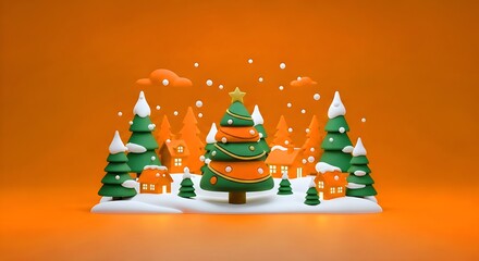 AI-Generated 3D Christmas Village Scene with a Star-Topped Tree