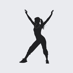 Silhouette of Fit Woman in Dance Fitness Pose Vector Illustration for Exercise Workout and Active Lifestyle Concepts