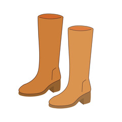 A pair of stylish orange knee-high boots with a block heel. The boots have a smooth texture and a modern design, suitable for fashion-forward outfits.