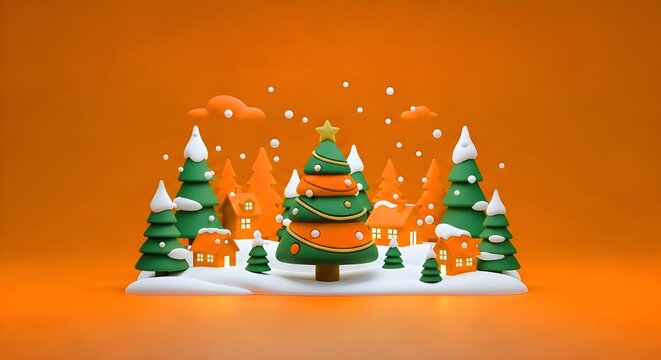 AI-Generated 3D Christmas Village Scene with a Star-Topped Tree - Powered by Adobe