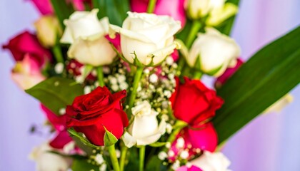 A bouquet of red and white roses