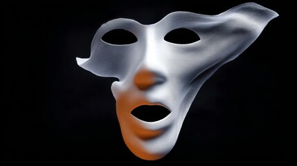 Naklejka premium Face with a mask on it. The mask is white and orange. The face is black