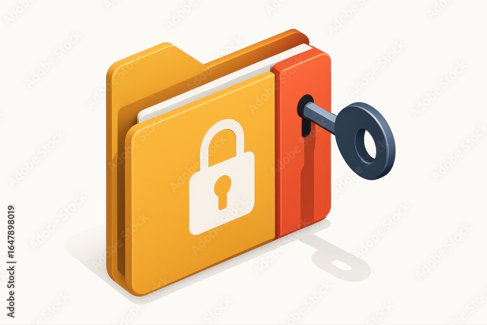 Poster secure data protection with a lock and key concept for file folder privacy and safety