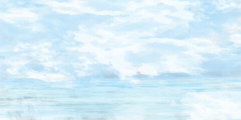 Clouds and sky watercolor vector hand drawn vector illustration. Abstract blue winter watercolor background. Sky pattern with snow. Light blue watercolour paper texture background.