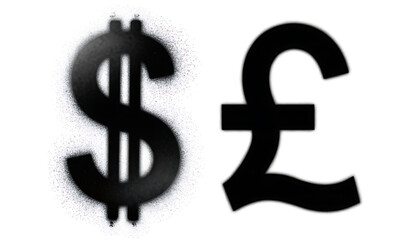 Black dollar and pound sterling currency symbols on white background