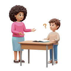 Teacher teaching student, 3D Cartoon style illustration, White Background