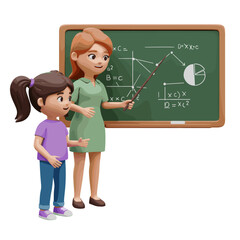Teacher teaching student, 3D Cartoon style illustration, White Background