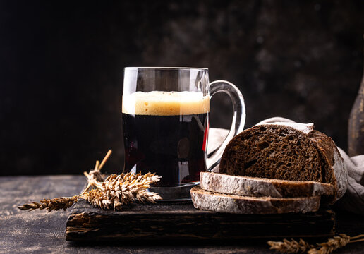 Glass of fresh bread kvass drink