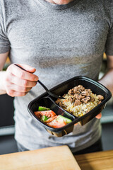 Grilled chicken breast and meat with vegetables for a healthy diet.