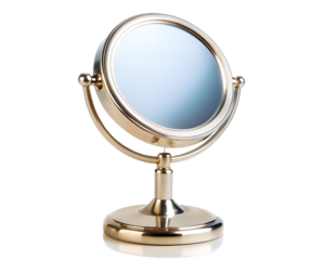 Gold tabletop makeup mirror isolated on transparent background