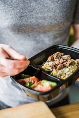 Grilled chicken breast and meat with vegetables for a healthy diet.