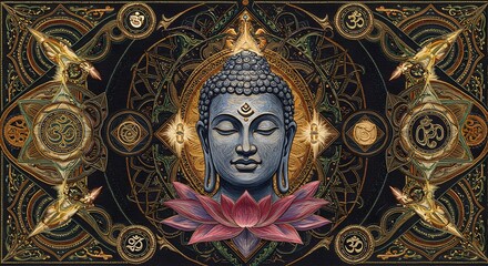 Fototapeta premium Serene Buddha with Lotus and Sacred Symbols