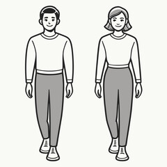 Minimalist illustration of a young couple walking forward.