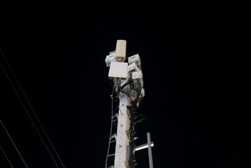 Nighttime Communication Tower with Antennas