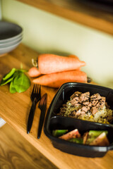 Grilled chicken breast and meat with vegetables for a healthy diet.