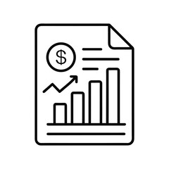 Financial Report Document: Upward Trend, Growth Chart, Positive Business Data, Line Art Icon