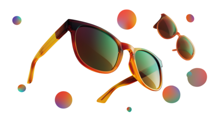Stylish sunglasses floating on colorful gradient backdrop