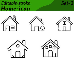 Home icon depicting a cozy house with a pitched roof, door, and windows, designed in a clean and minimal style. Ideal for real estate, smart home app property management, architecture interior design.