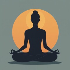 Meditating person silhouette in lotus pose with sunset circle background representing mindfulness and peace