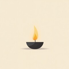 Minimal oil lamp with burning flame on beige background symbolizing light and hope with copy space