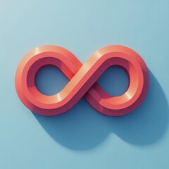 3D infinity symbol in red tones on blue background representing endless possibilities with copy space