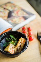 Grilled chicken breast and meat with vegetables for a healthy diet.