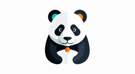 Stylized Panda Illustration with Geometric Shapes and Color Accents