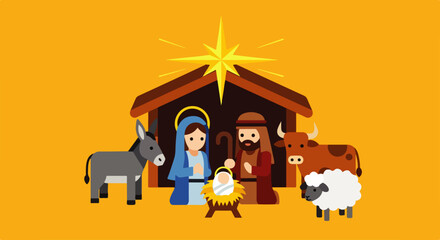 Colorful Nativity Scene Depicting the Birth of Jesus